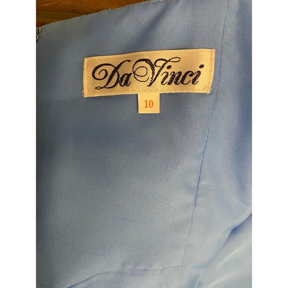 Da Vinci Ice Blue Satin Fit & Flare Y2K Holiday Party Dress Size 10 VTG - Picture 4 of 8